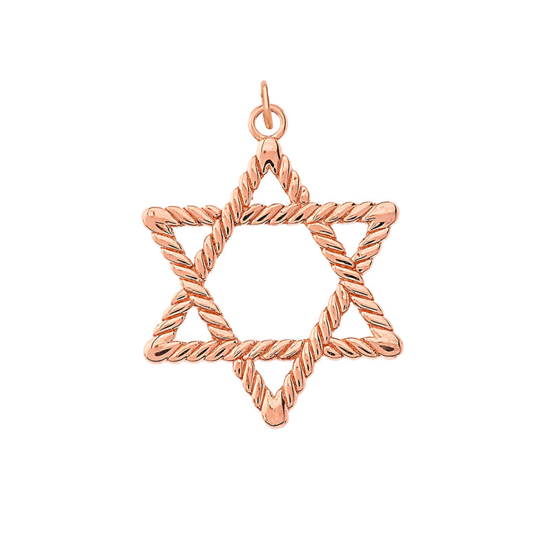 Rope-Style Star of David Pendant Necklace in Solid Gold