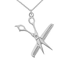 Hair Stylist Charm Pendant Necklace in Sterling Silver