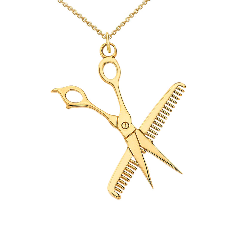 Hair Stylist Charm Pendant Necklace in Solid Gold