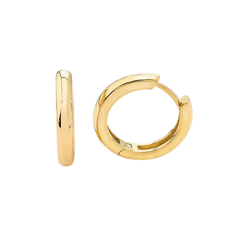 Bold High Polish Hoop Huggie Earrings in Solid Gold