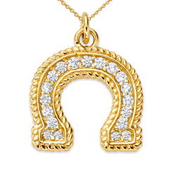 Solid Gold Diamond Horseshoe Statement Pendant Necklace