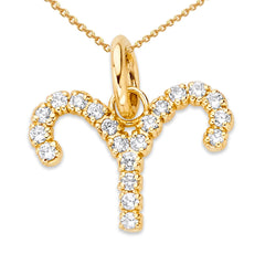 Diamond Studded Mini Zodiac Pendant Necklace in Solid Gold