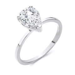 Pear Shape Solitaire Engagement Proposal Ring in Sterling Silver