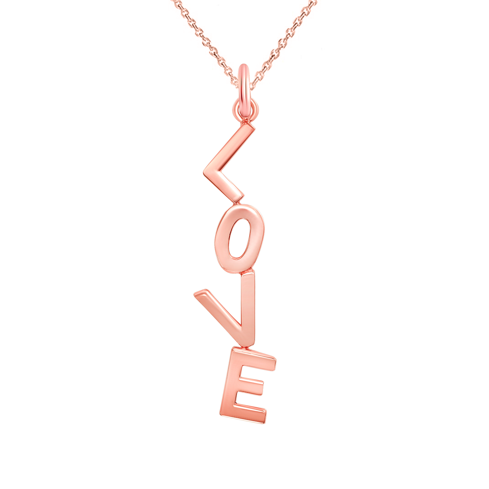 LOVE Vertical Pendant Necklace In Solid Gold Takar Jewelry