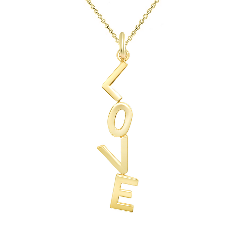 LOVE' Vertical Pendant\Necklace In Solid Gold