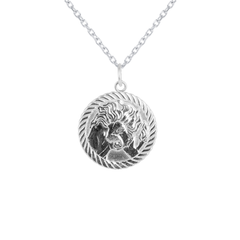 Reversible Leo Zodiac Sign Charm Coin Pendant Necklace in Sterling Silver