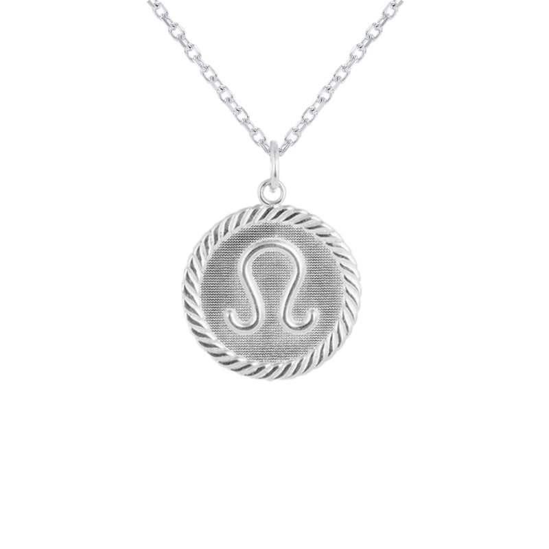 Reversible Leo Zodiac Sign Charm Coin Pendant Necklace in Sterling Silver