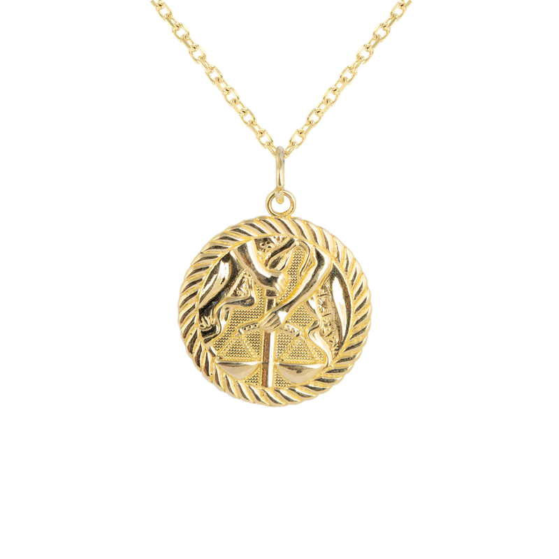 Reversible Libra Zodiac Sign Charm Coin Pendant Necklace in Solid Gold