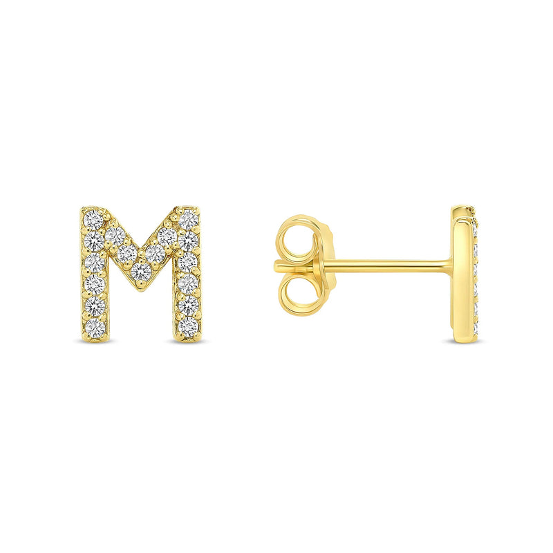 Diamond Studded Initial Single Stud Earrings in Solid Gold