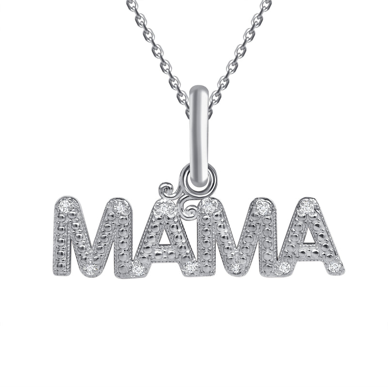 Diamond Studded "MAMA" Pendant Necklace in Solid Gold