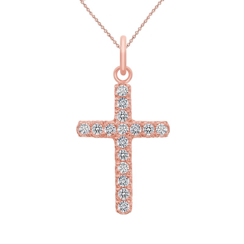 Diamond Medium Cross Pendant/Necklace In Solid Gold