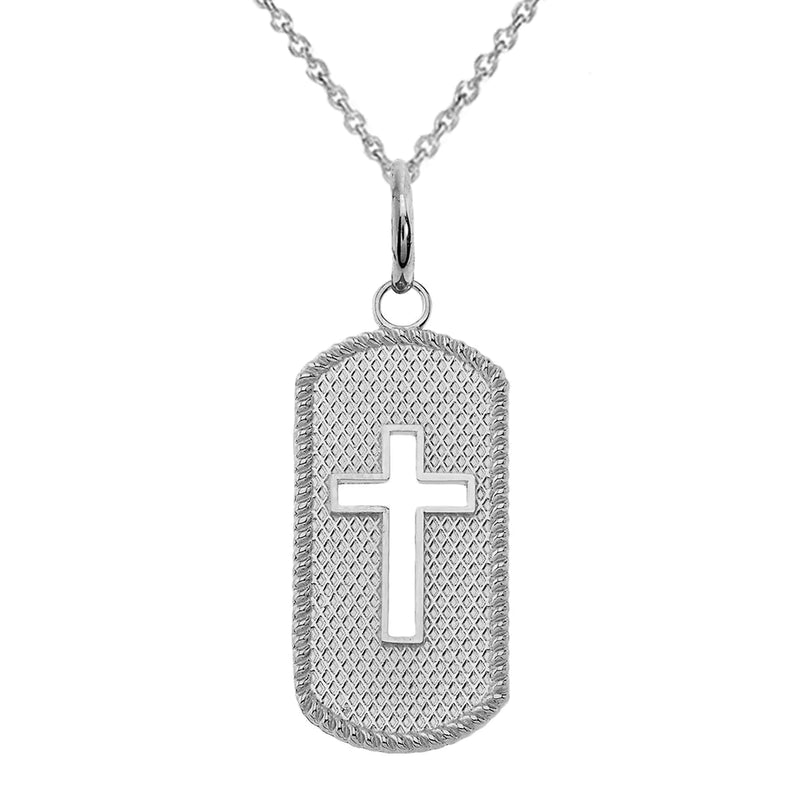 Cut Out Cross Dog Tag Pendant Necklace