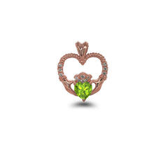 Claddagh Heart Diamond & Genuine Peridot Rope Pendant/Necklace in Sold Gold