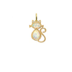 Cat Pendant/Necklace with White Stones and Diamonds in Solid Gold