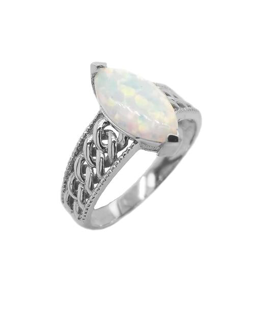 Oval White Opal Statement Ring In Solid White Gold