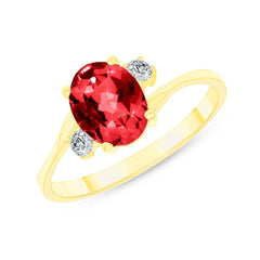 Oval Shaped Birthstone & White Topaz Ring in Solid Gold