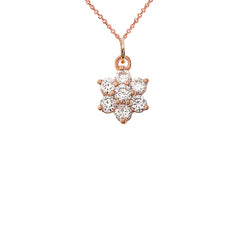 CZ Flower Cluster Pendant Necklace in Solid Gold