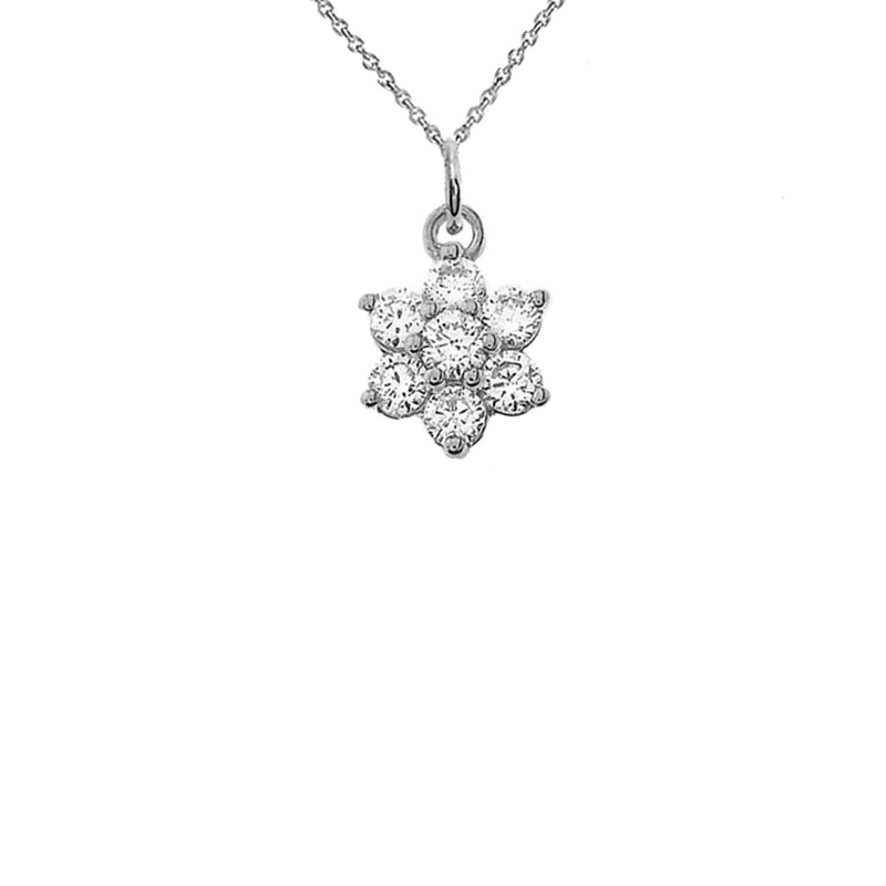 Diamond Flower Cluster Pendant Necklace in Sterling Silver