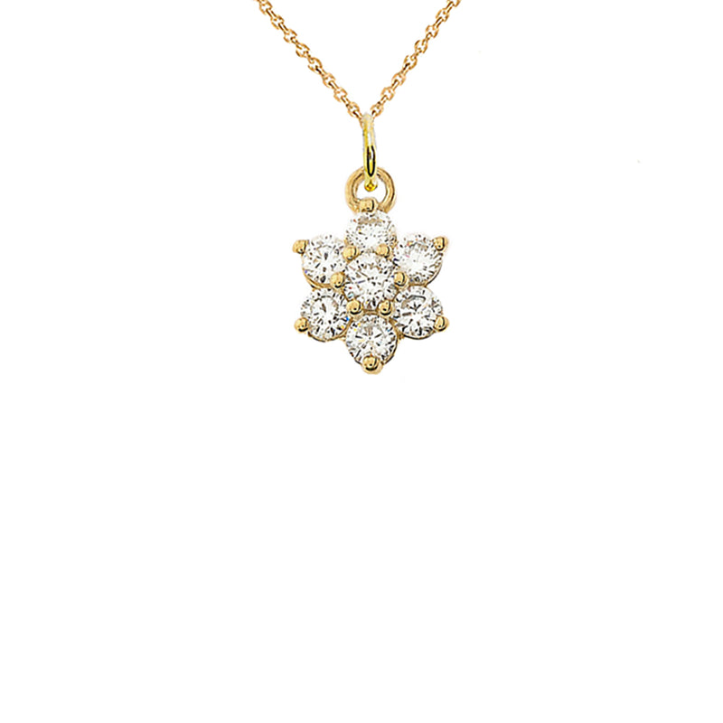 Diamond Flower Cluster Pendant Necklace in Solid Gold