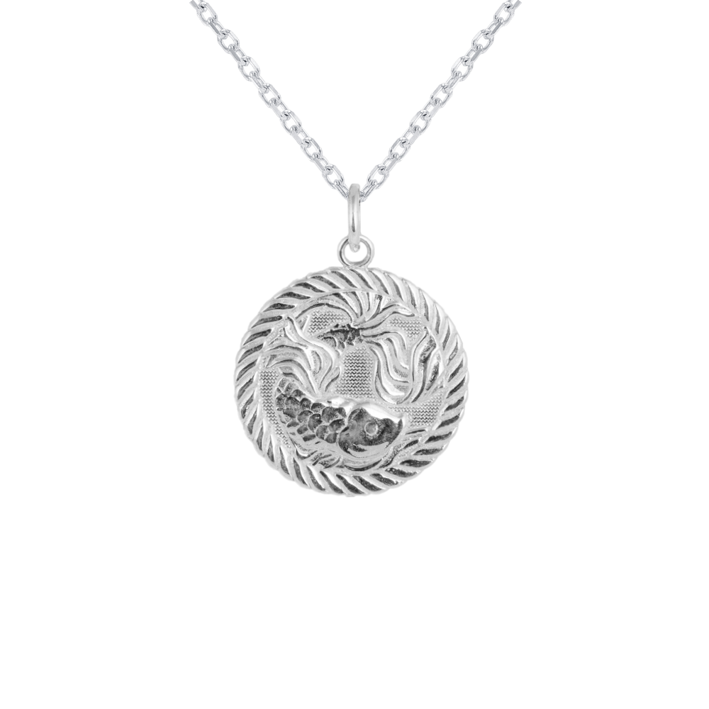 Reversible Pisces Zodiac Sign Charm Coin Pendant Necklace in Sterling ...