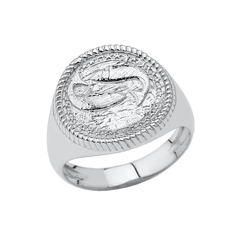 Pisces Astrological Zodiac Unisex Statement Ring In Sterling Silver