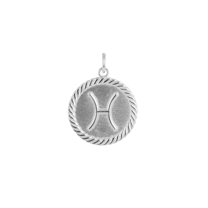 Reversible Pisces Zodiac Sign Charm Coin Pendant Necklace in Sterling Silver