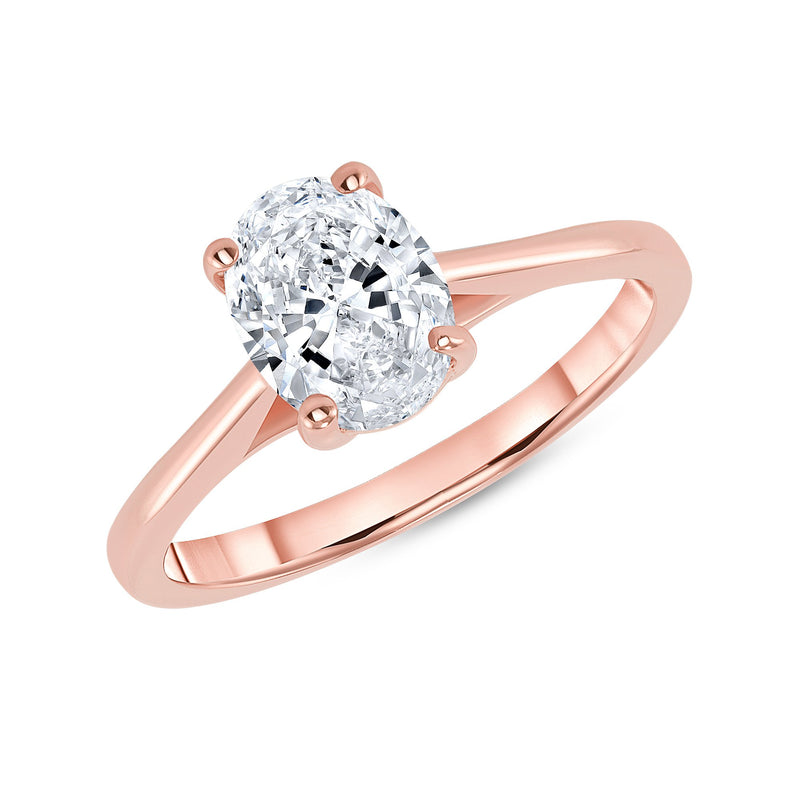 Oval Solitaire Cathedral Set Engagement Ring in Solid Gold (Small to Large)
