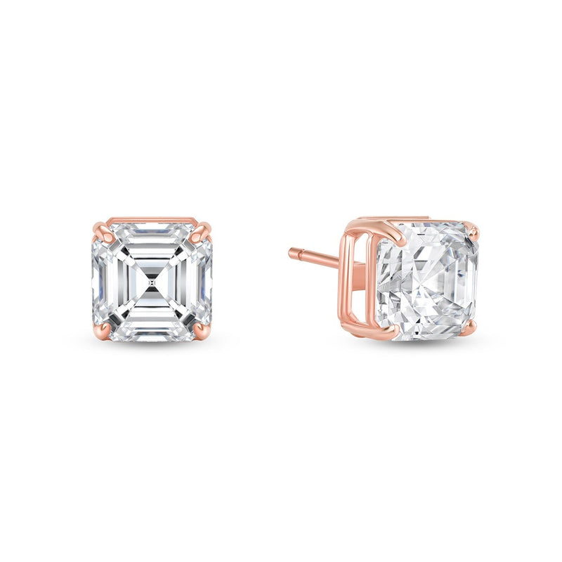 Solitaire Asscher-Cut CZ Stud Earrings in Solid Gold (Large Size)