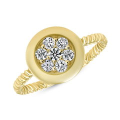 Round Milgrain Ring & Diamonds in Solid Yellow Gold