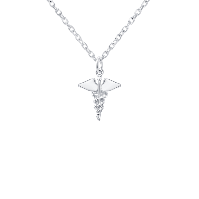 Dainty Caduceus Medical Symbol Charm Pendant Necklace in Sterling Silv ...