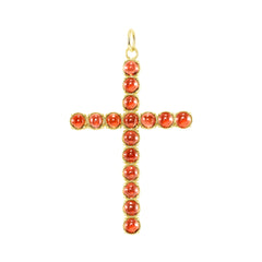 Genuine Cabochon Garnet Statement Cross Pendant Necklace in Solid Gold