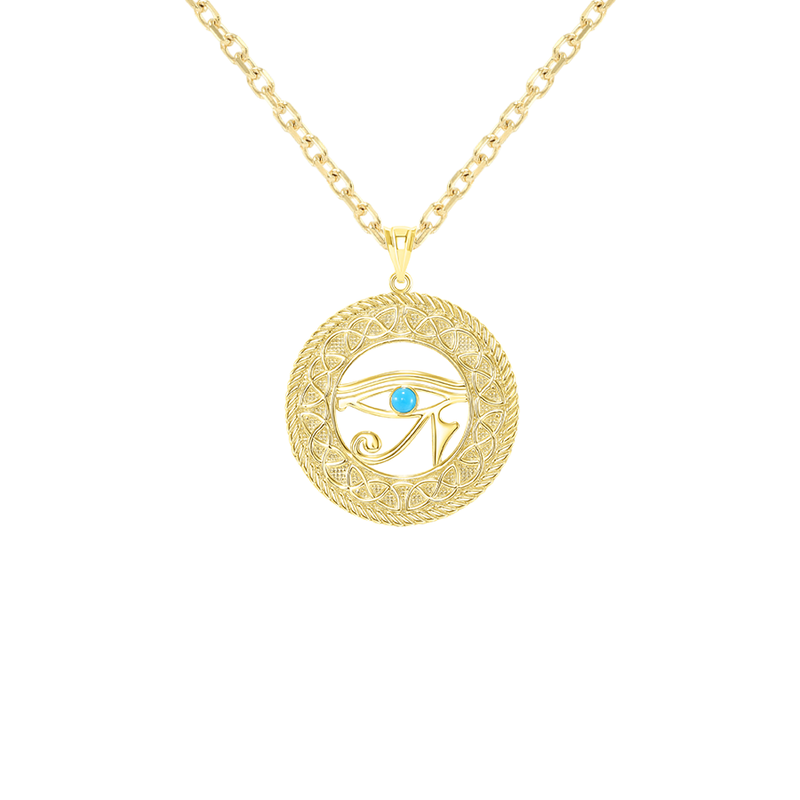 Turquoise Eye of Horus Pendant Necklace In Solid Gold