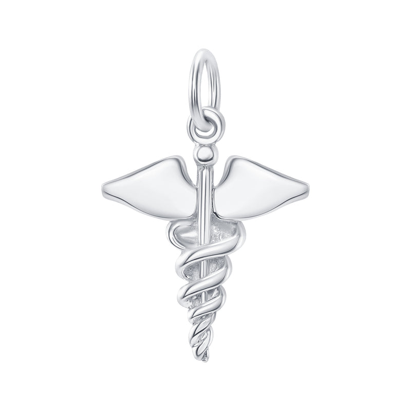 Dainty Caduceus Medical Symbol Charm Pendant Necklace in Solid Gold