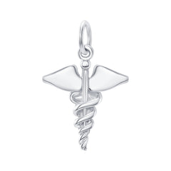 Dainty Caduceus Medical Symbol Charm Pendant Necklace in Sterling Silver