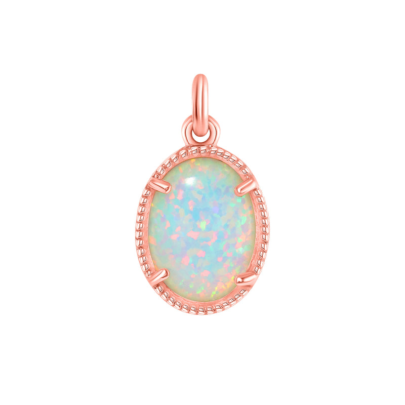 Dainty Simulated Opal Layering Pendant Necklace in Solid Gold