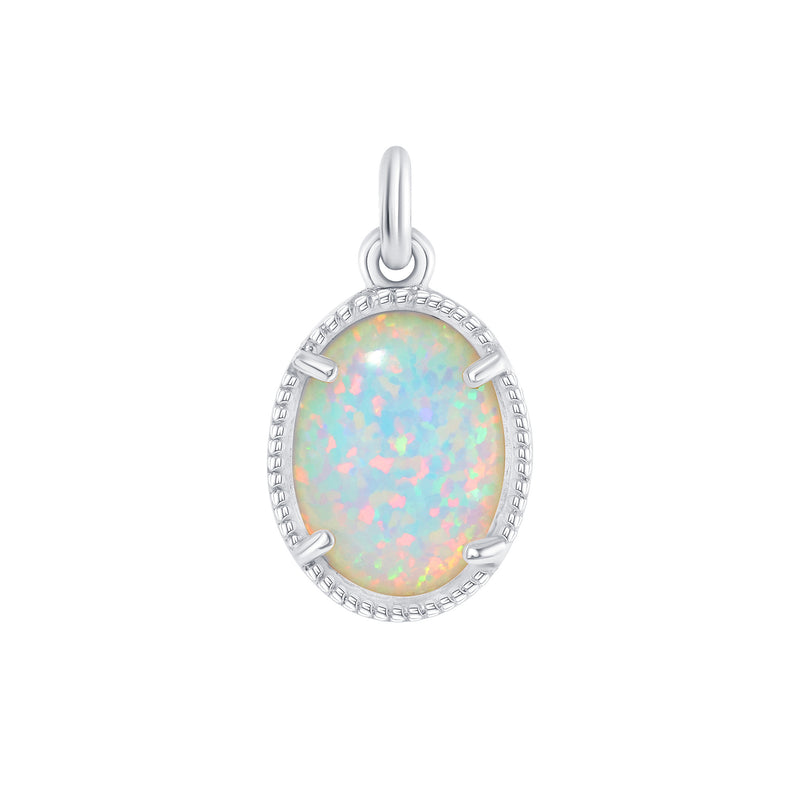 Dainty Simulated Opal Layering Pendant Necklace in Sterling Silver