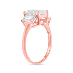 Emerald Cut 3 Stone Engagement Ring in Solid Gold