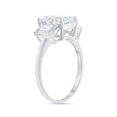 Emerald Cut 3 Stone Engagement Ring in Solid Gold