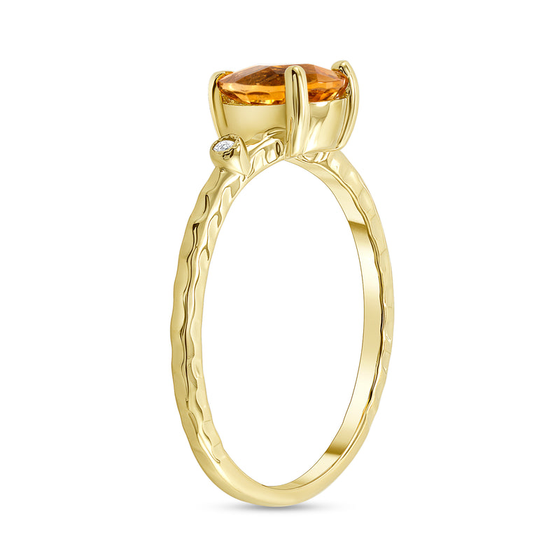 Pear Shape Genuine Citrine and Diamond Stackable Ring in Solid Gold