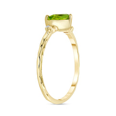 Hammered Heart Shape Peridot & Diamond Stackable Ring In Solid Gold