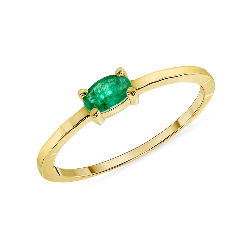 Oval Shaped Emerald Stackable Ring in Solid Gold