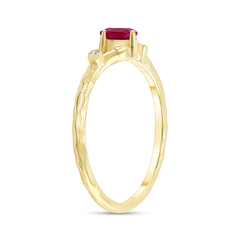 Oval Genuine Ruby and Diamond Stackable Ring in Solid Gold
