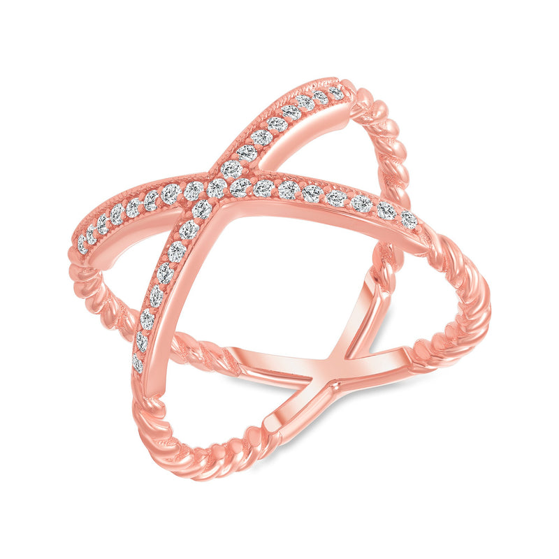Diamond Rope Criss Cross Ring in Solid Gold
