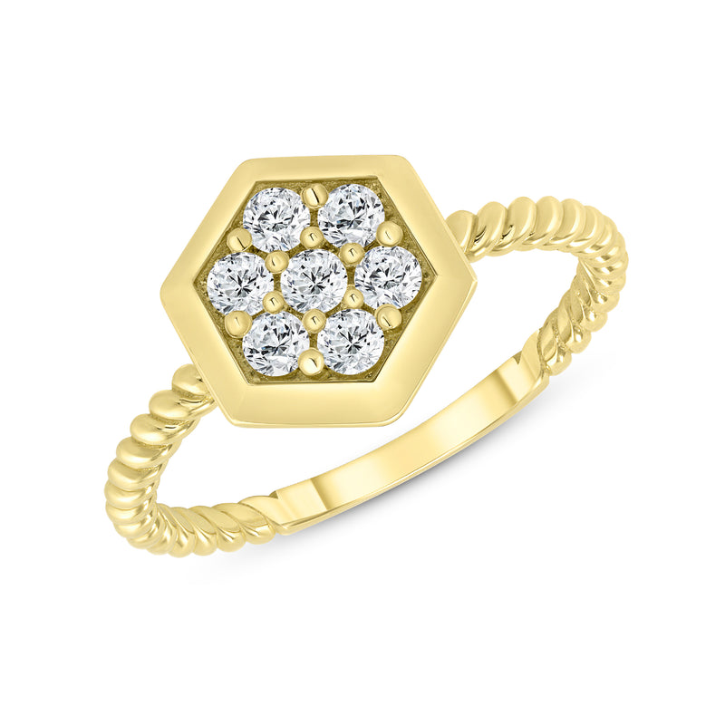 Dainty Honeycomb Diamond Statement Rope Ring in Solid Gold