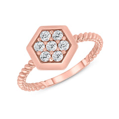 Dainty Honeycomb Diamond Statement Rope Ring in Solid Gold