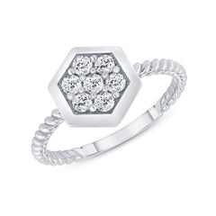 Dainty Honeycomb CZ Statement Rope Ring in Sterling Silver