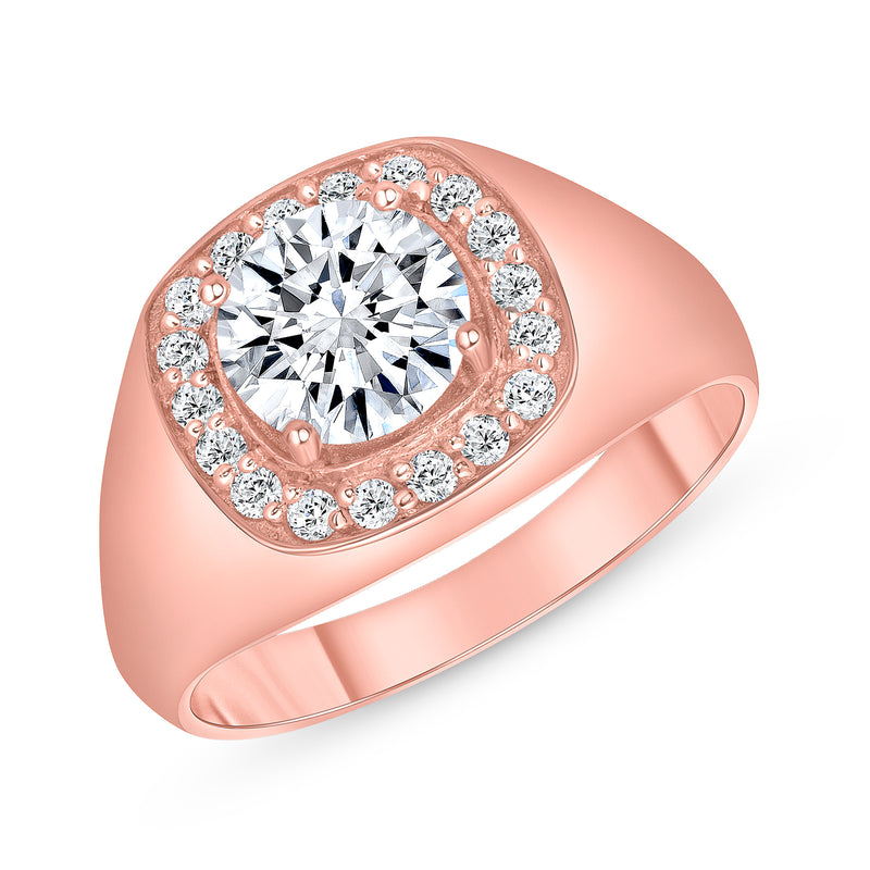 Diamond and CZ Men's Pinky Statement Ring in Rose Gold