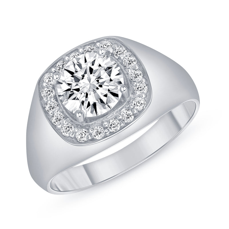 Diamond and CZ Men's Pinky Statement Ring in White Gold