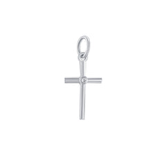 Dainty Unisex Large Diamond Cross Pendant/Necklace in Sterling Silver