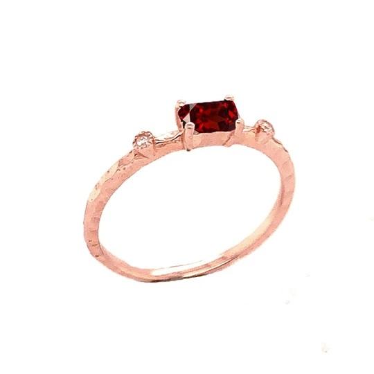 Dainty Genuine Garnet & Diamond Stackable Ring In Solid Gold